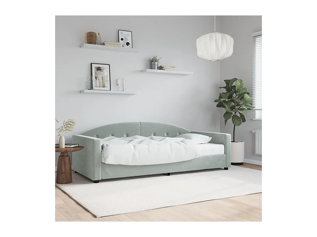 Dagbed met lichtgrijze fluwelen matras van 90x200 cm
