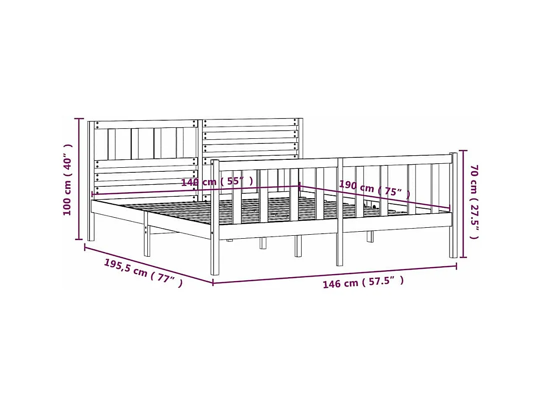 Bedframe zonder matras massief hout 140x190 cm