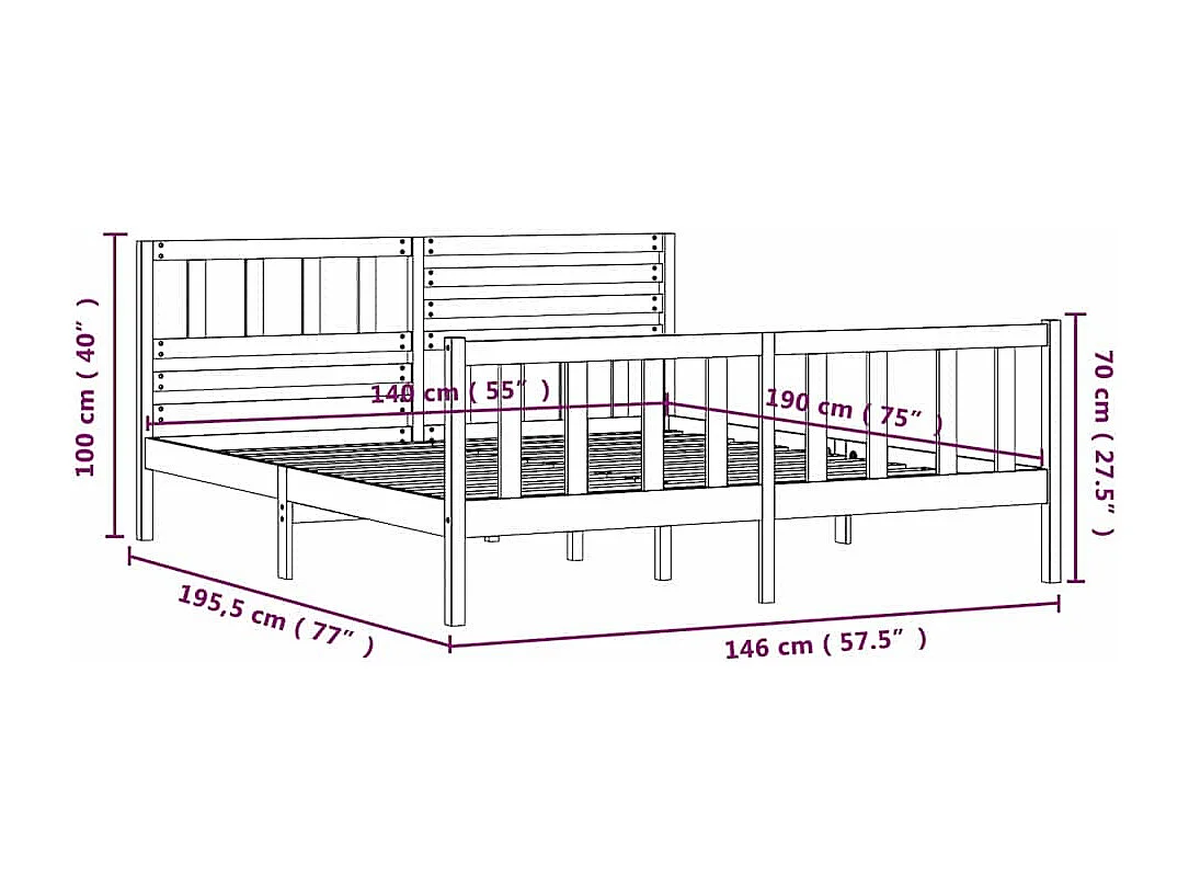 Bedframe zonder matras massief hout 140x190 cm