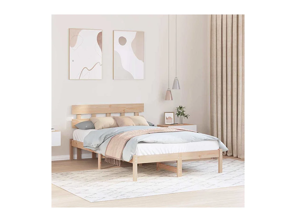 Cadre de lit Marron 135 x 190 cm Bois de pin massif