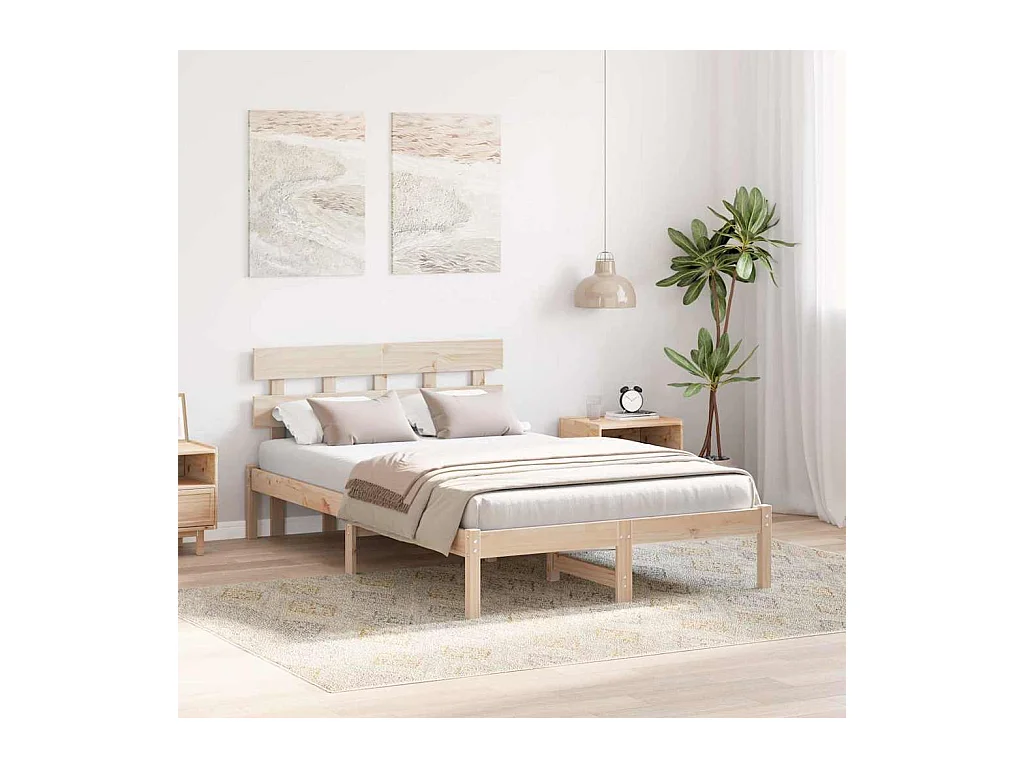 Cadre de lit Marron 135 x 190 cm Bois de pin massif