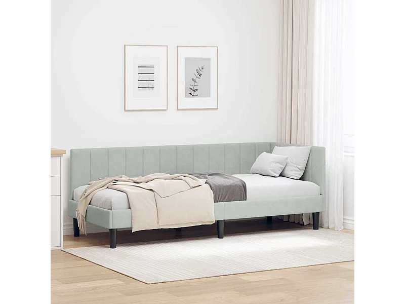 Hoekbedframe Lichtgrijs 80 x 200 cm Fluweel