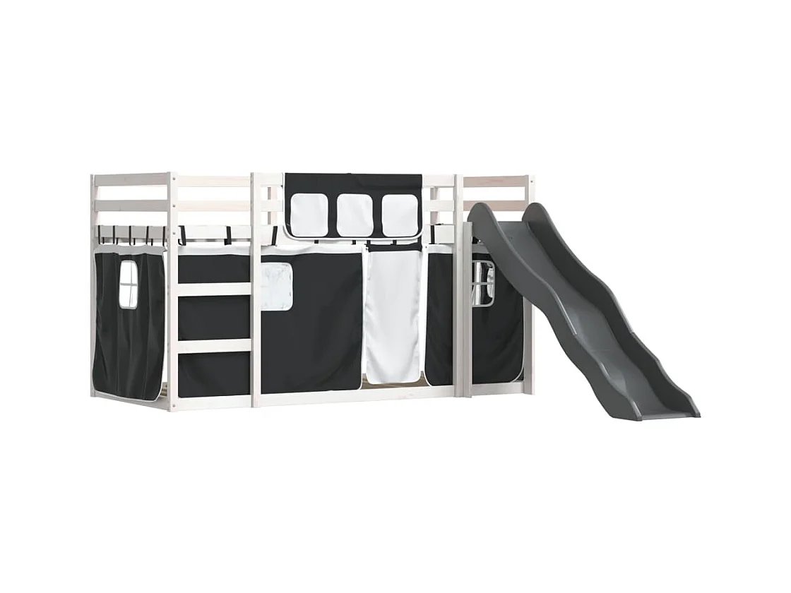 Stapelbed zonder matras met glijbaan wit zwart 80x200 cm