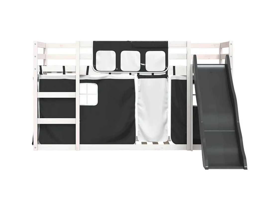 Stapelbed zonder matras met glijbaan wit zwart 80x200 cm