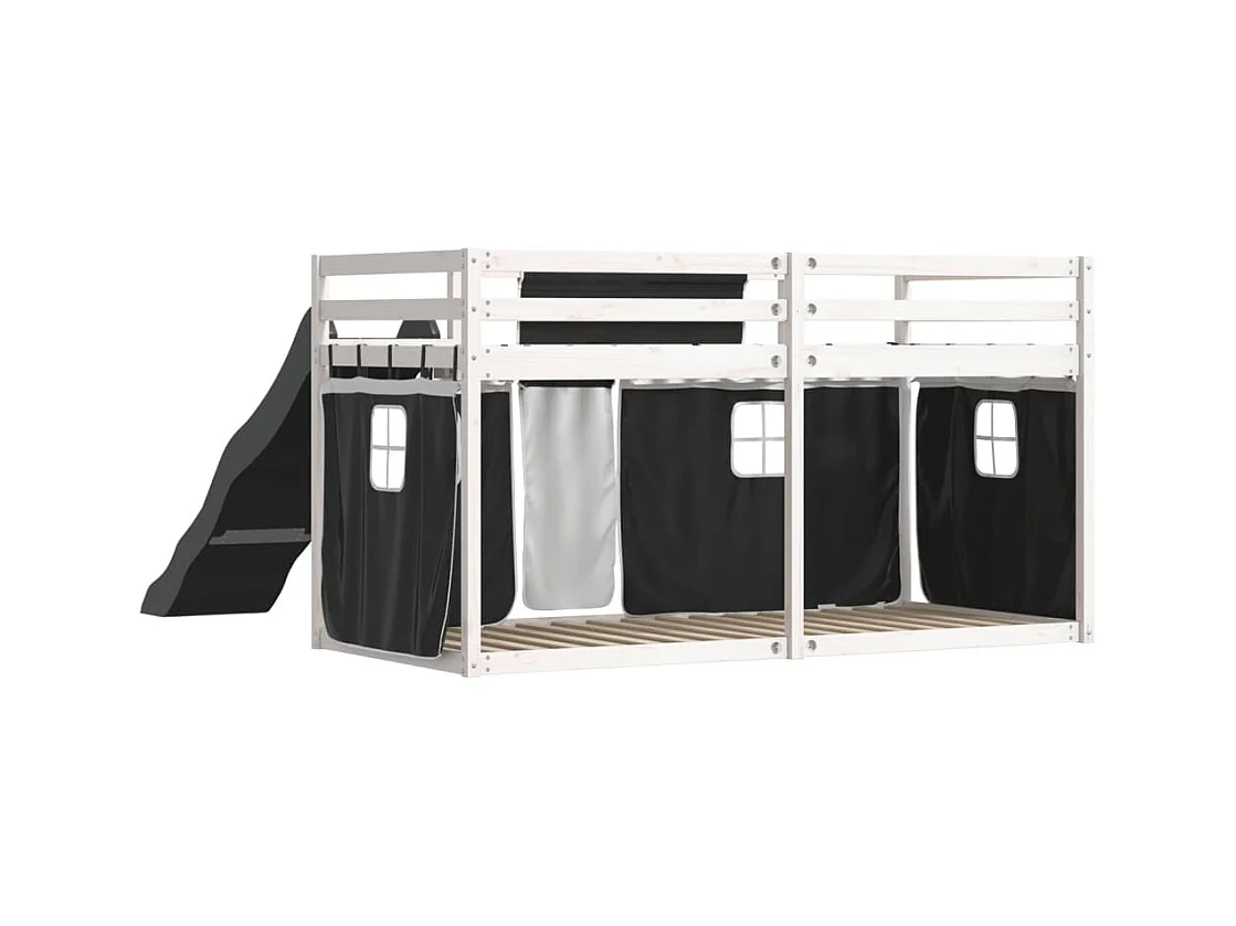 Stapelbed zonder matras met glijbaan wit zwart 80x200 cm