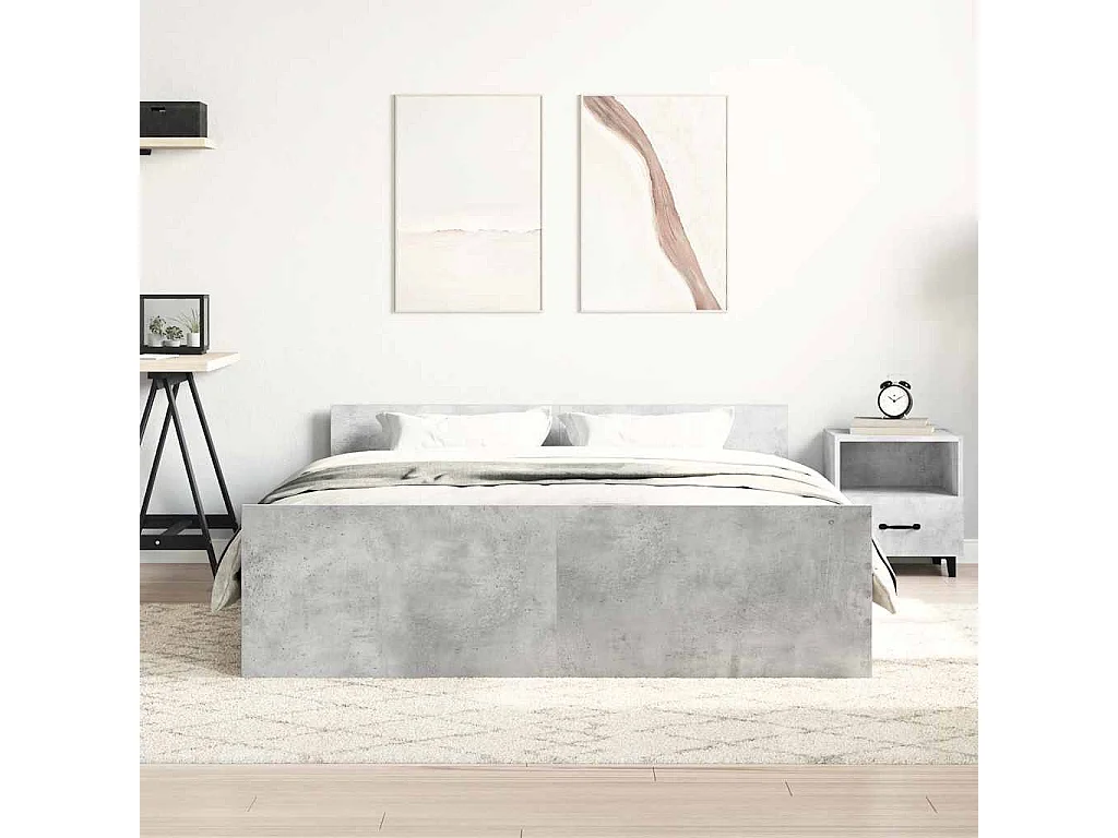 Cadre de lit sans matelas gris béton 135x190 cm