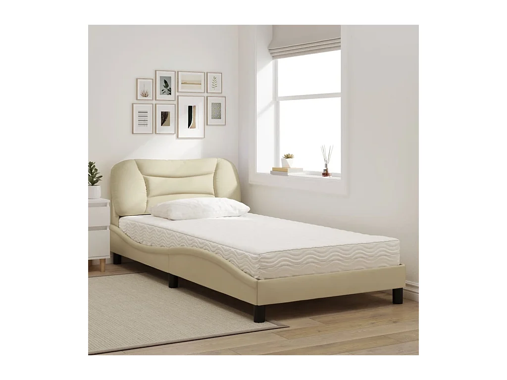 Lit avec matelas crème 100x200 cm tissu