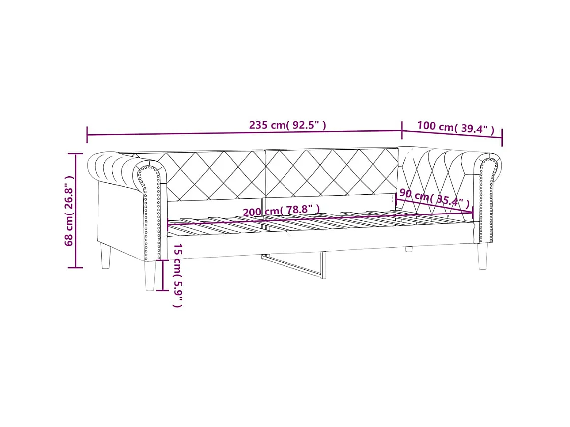 Dagbed zonder matras crème 90x200 cm imitatieleer
