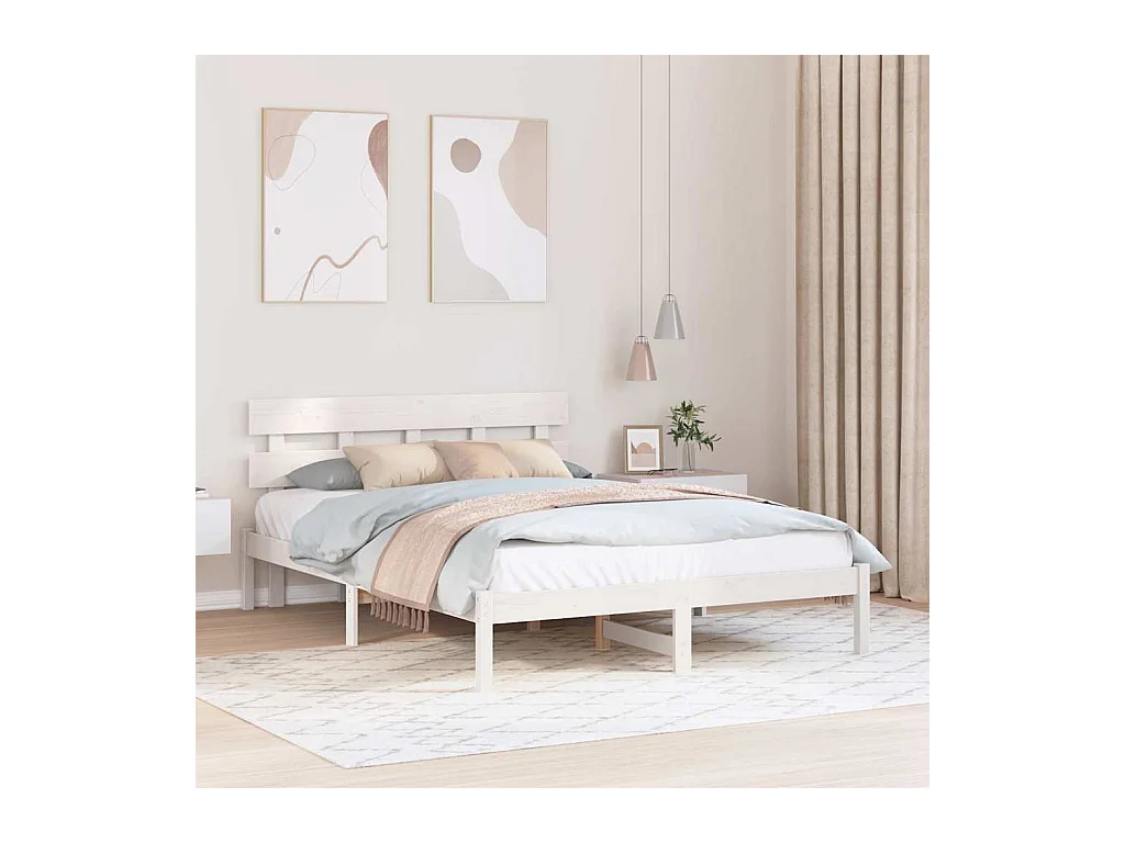 Wit bedframe 160 x 200 cm Massief grenenhout