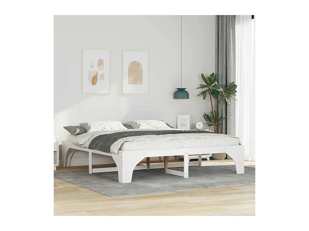Struttura per letto rialzato bianco 200 x 200 cm in legno di pino massiccio