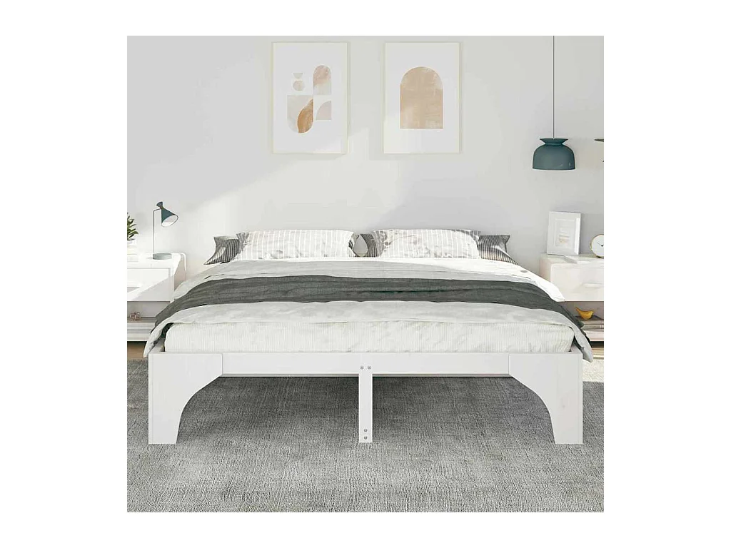Struttura per letto rialzato bianco 200 x 200 cm in legno di pino massiccio