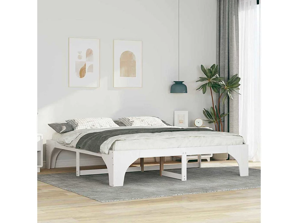 Marco de cama elevada blanco 200 x 200 cm madera maciza de pino