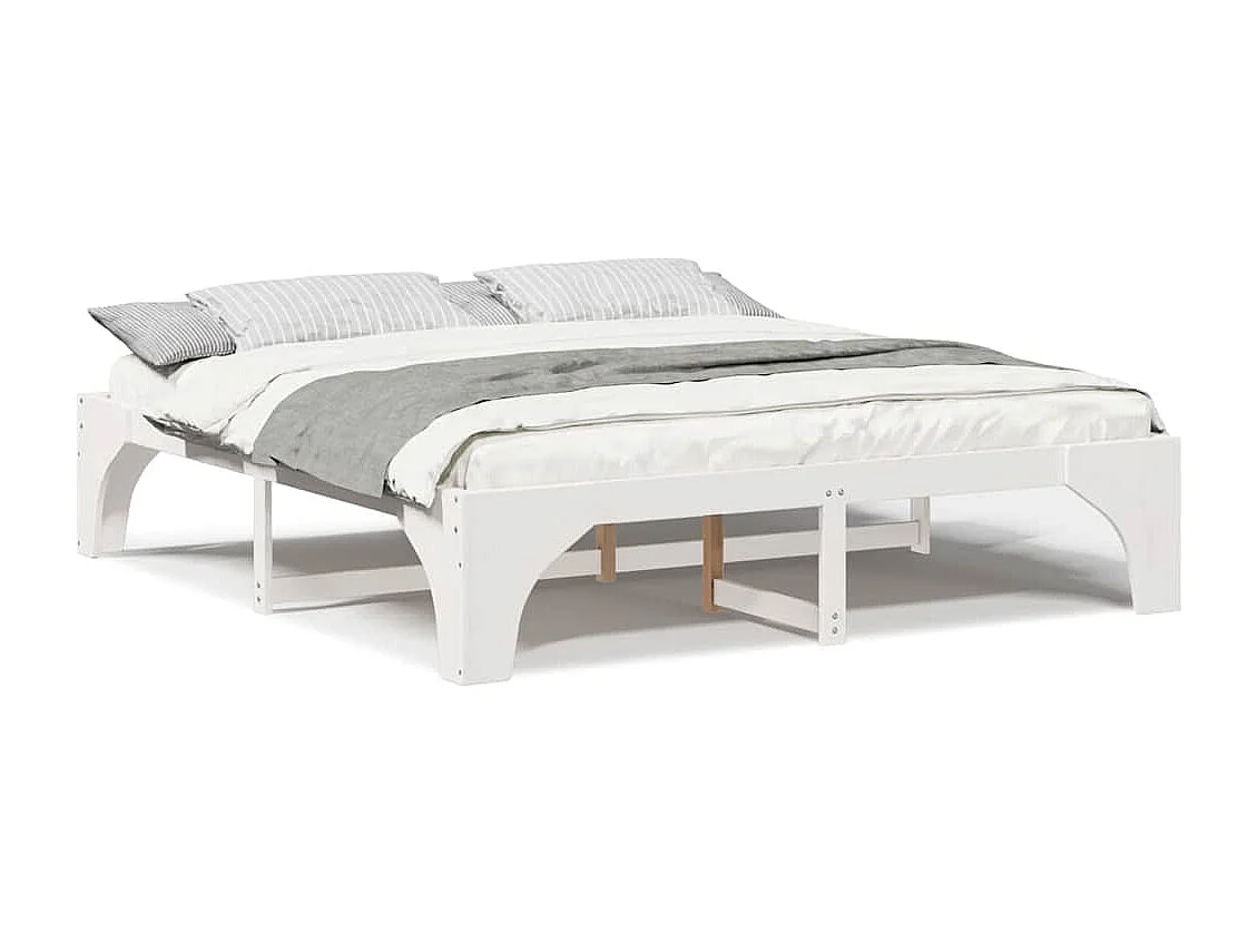 Marco de cama elevada blanco 200 x 200 cm madera maciza de pino