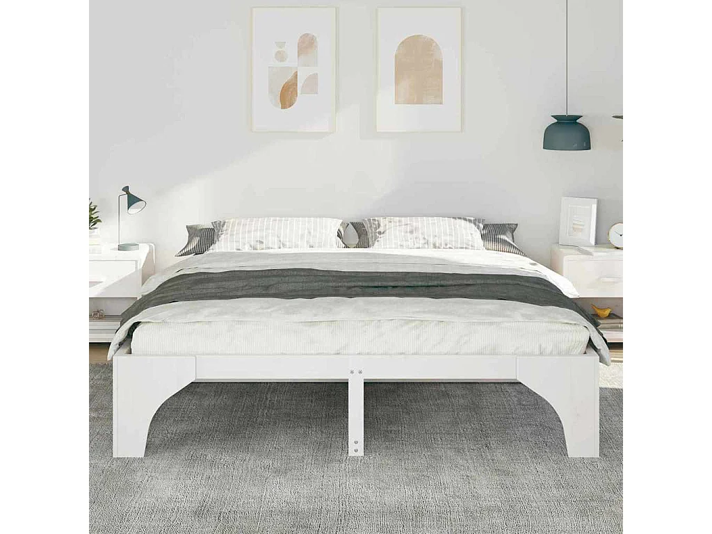 Marco de cama elevada blanco 200 x 200 cm madera maciza de pino