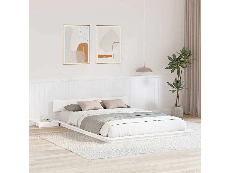 Estructura de cama blanca de madera de 160 x 200 cm