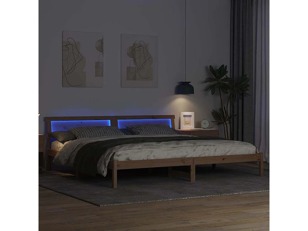 Struttura letto marrone 180 x 200 cm in legno massello di pino