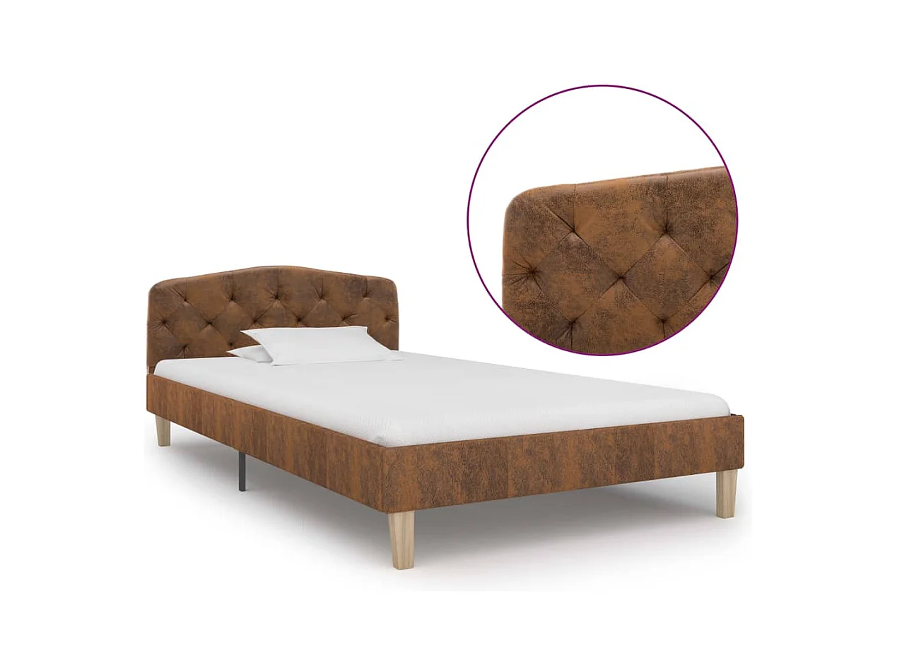 Bedframe zonder matras bruin imitatie suède leer 90x200 cm