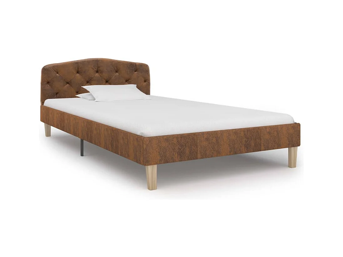 Bedframe zonder matras bruin imitatie suède leer 90x200 cm