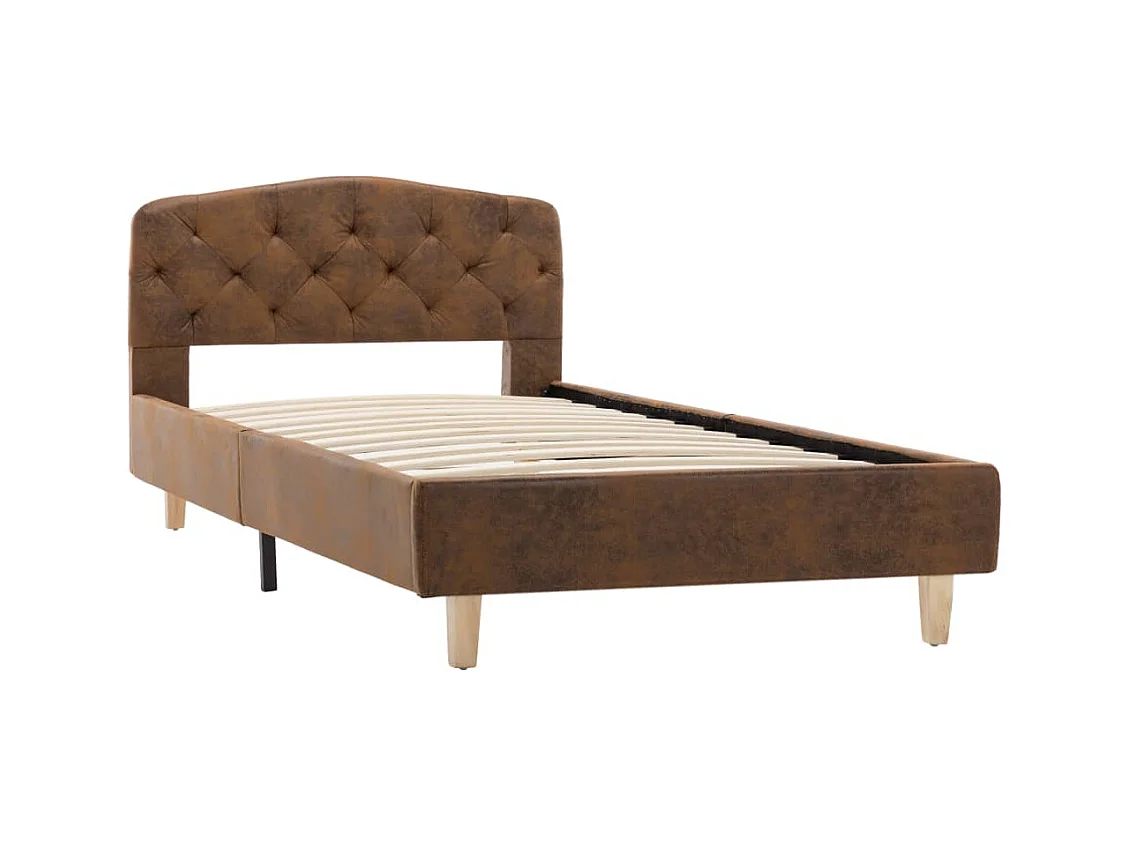 Bedframe zonder matras bruin imitatie suède leer 90x200 cm