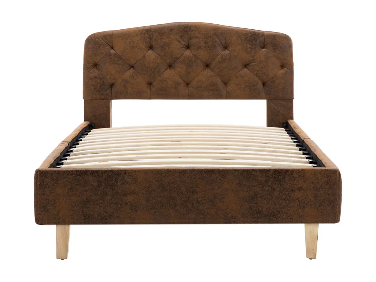 Estructura de cama sin colchón piel antelina marrón 90x200 cm