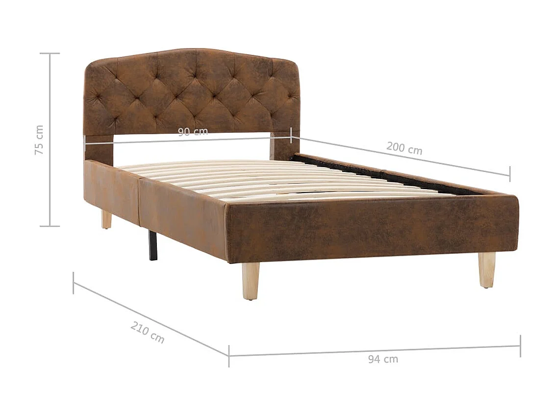 Estructura de cama sin colchón piel antelina marrón 90x200 cm