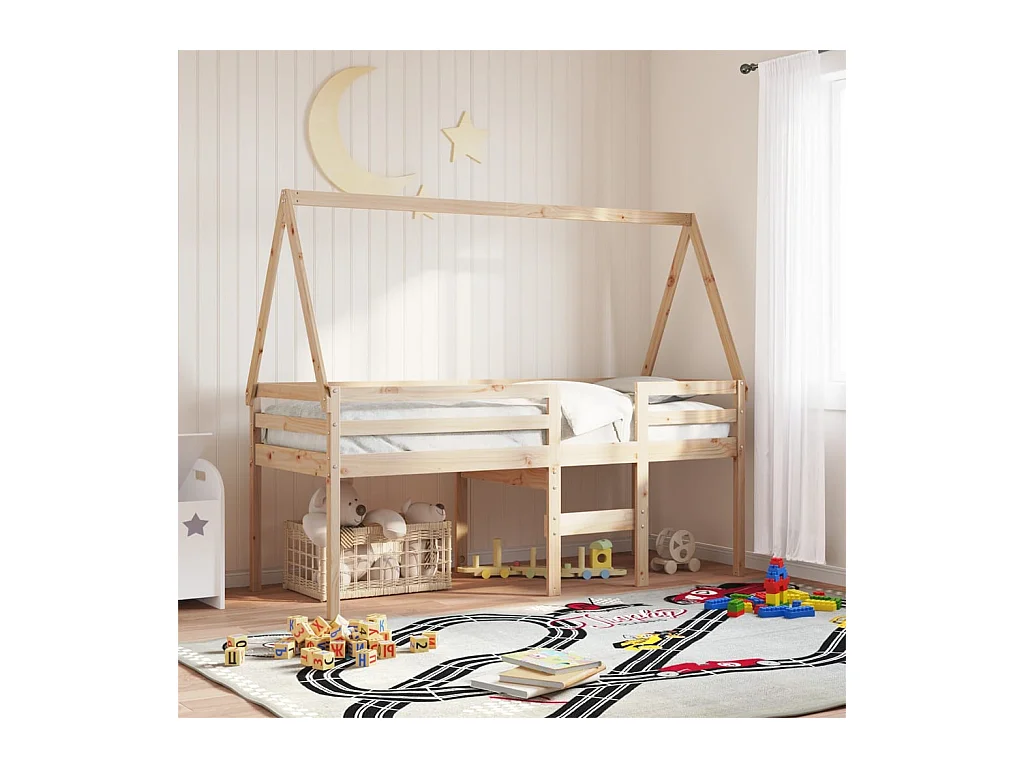 Cama alta sin colchón 90x190 cm madera maciza de pino