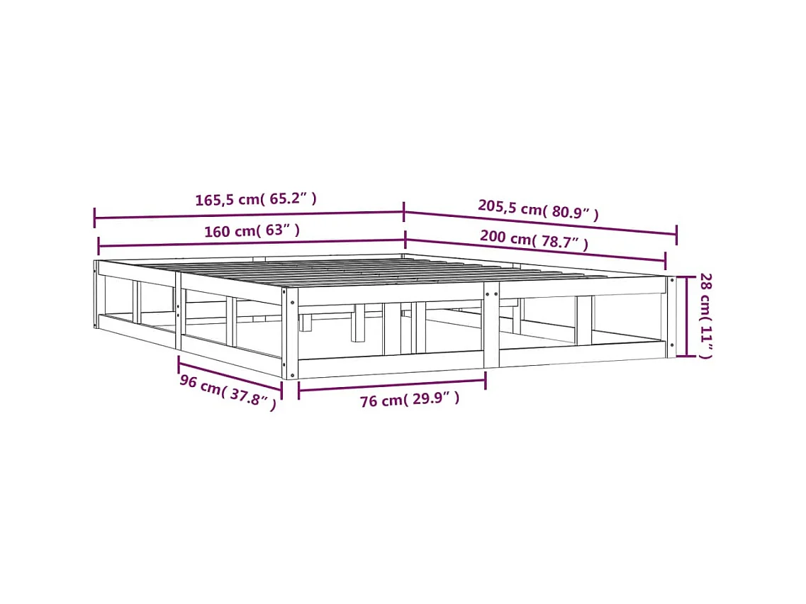 Bedframe zonder matras zwart 160x200 cm massief hout