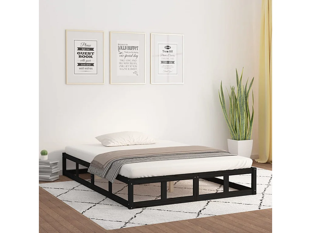 Cadre de lit sans matelas noir 160x200 cm bois massif