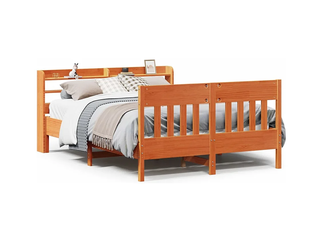 Estructura de cama sin colchón, color marrón cera, 140x200cm, madera maciza de pino