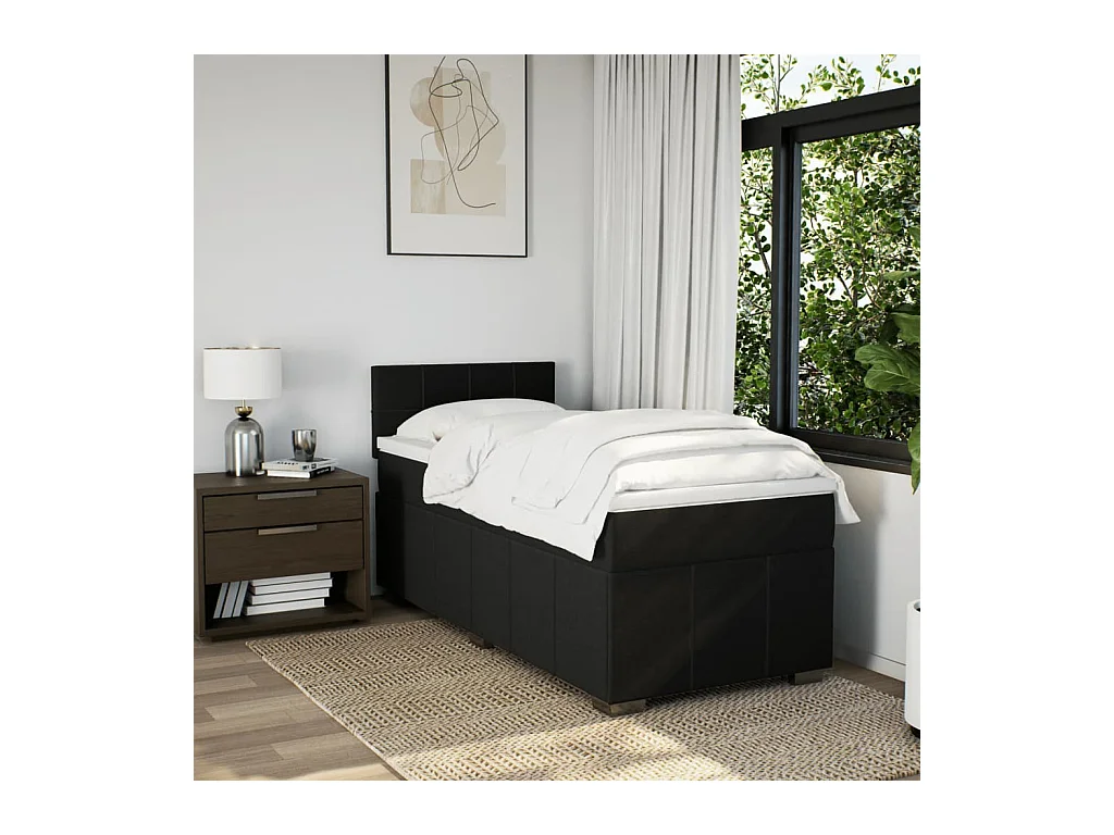 Sommier à lattes de lit avec matelas Noir 90x190 cm Tissu