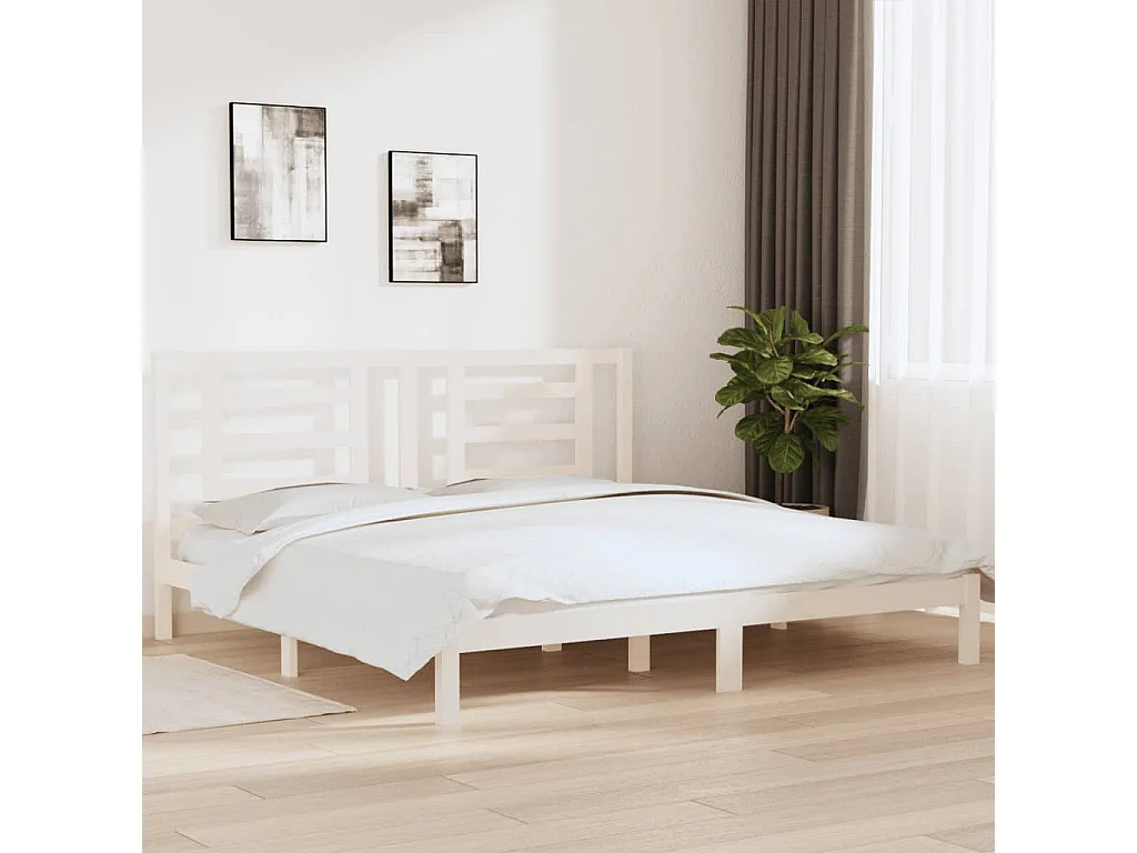 Cadre de lit sans matelas blanc 200x200 cm bois massif de pin