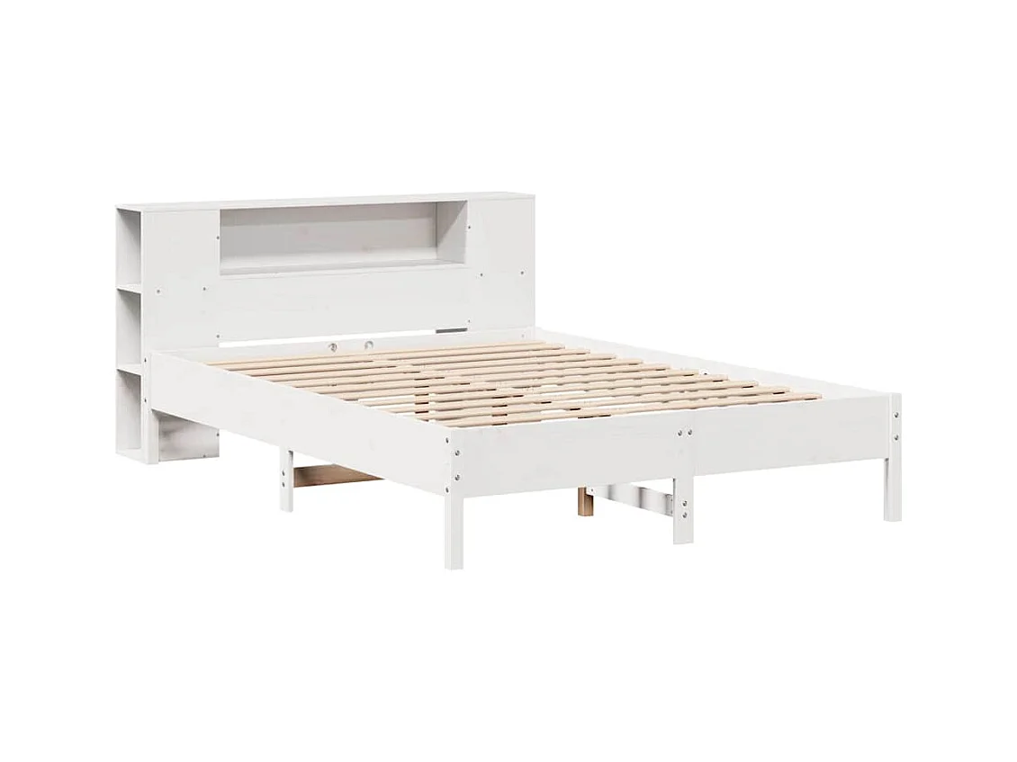 Cama librería blanca sin colchón 140x200 cm madera maciza de pino