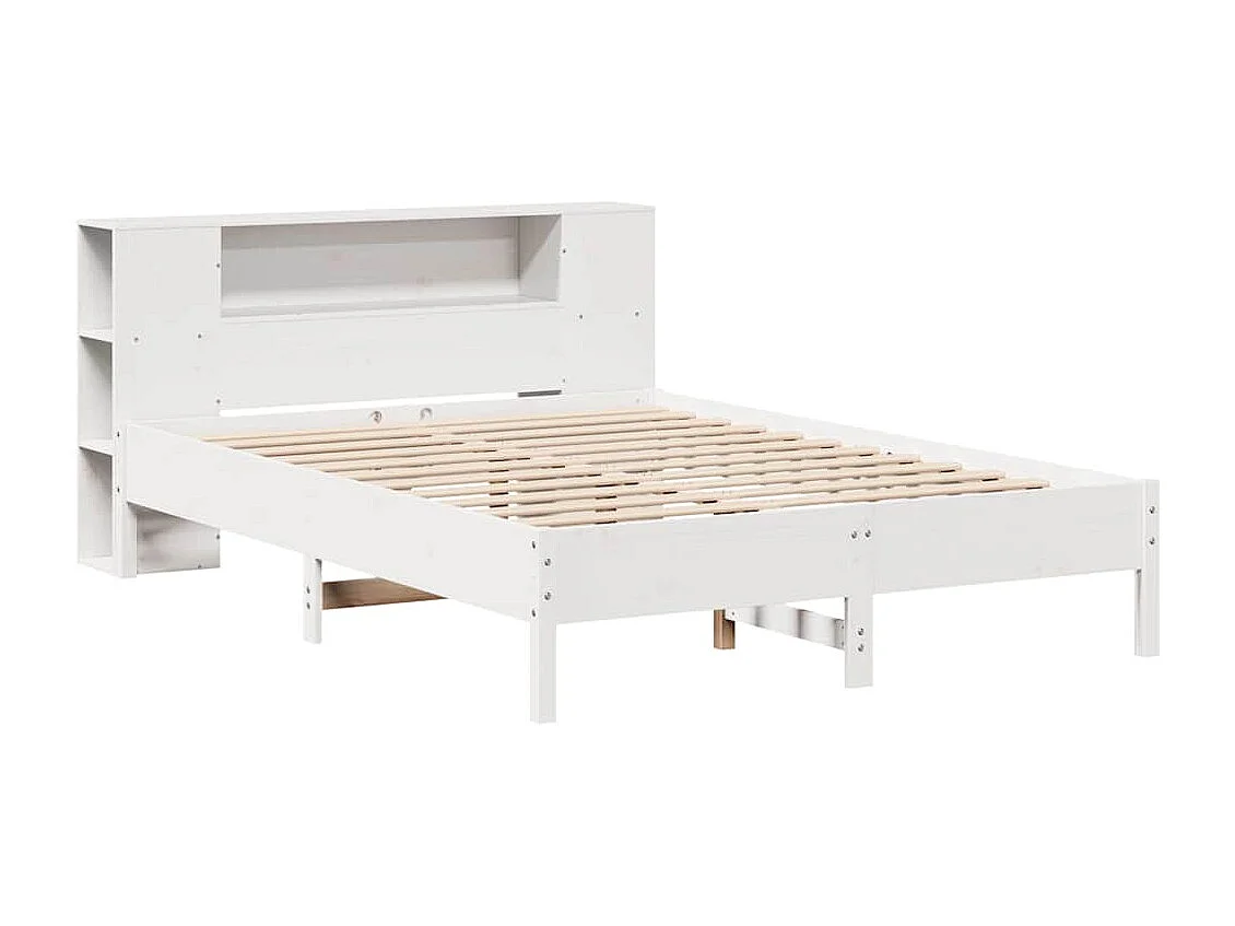 Cama librería blanca sin colchón 140x200 cm madera maciza de pino