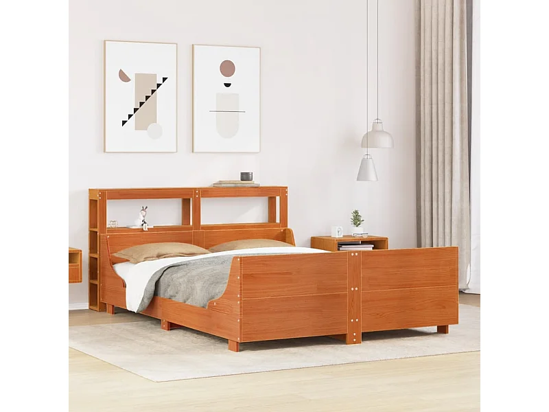 Cadre de lit sans matelas cire marron 120x190cm bois pin massif