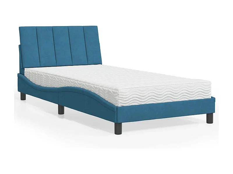 Letto con materasso in velluto blu 100x200 cm