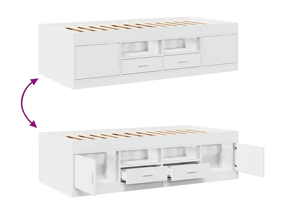 Cama de día con cajones sin colchón blanco 75x190 cm