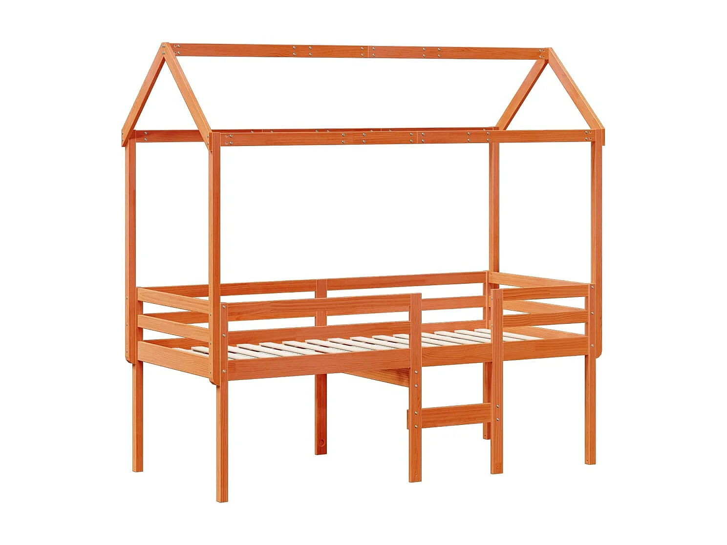 Letto alto senza materasso marrone cerato 90x200 cm legno massello di pino