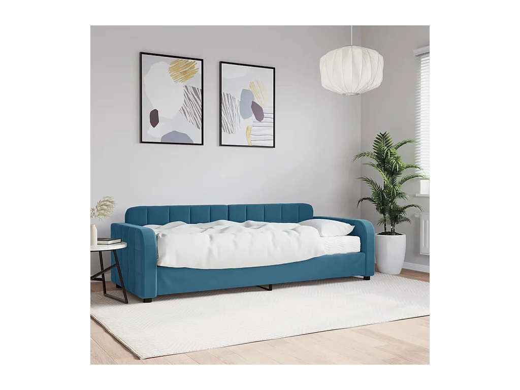 Divano letto con materasso in velluto blu 80x200 cm