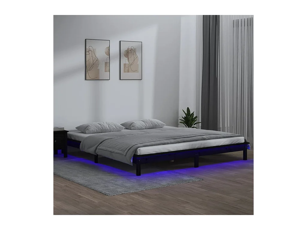 LED bedframe zonder matras zwart 200x200 cm massief hout