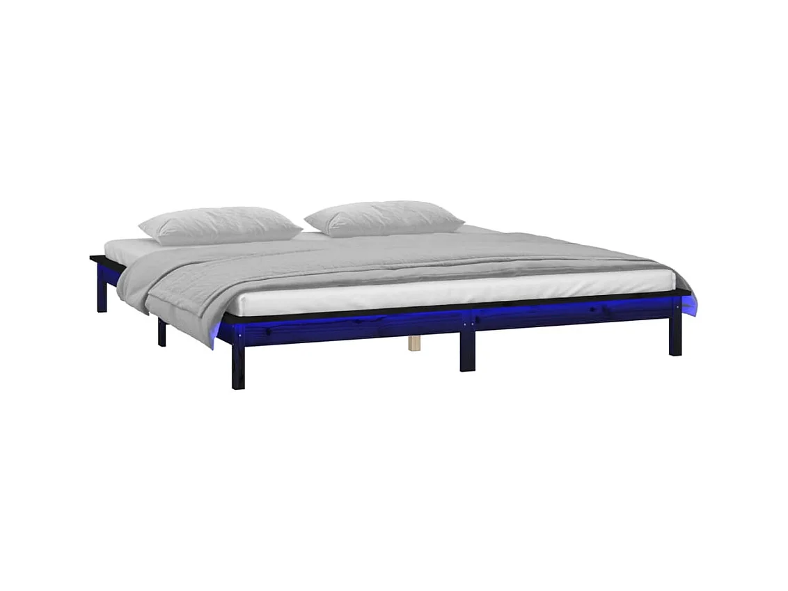 LED bedframe zonder matras zwart 200x200 cm massief hout