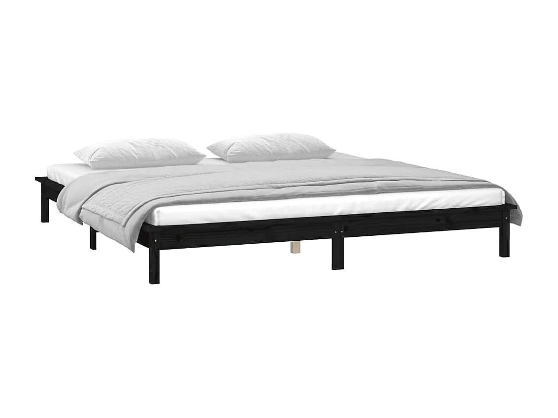 Cadre de lit à LED sans matelas noir 200x200 cm bois massif