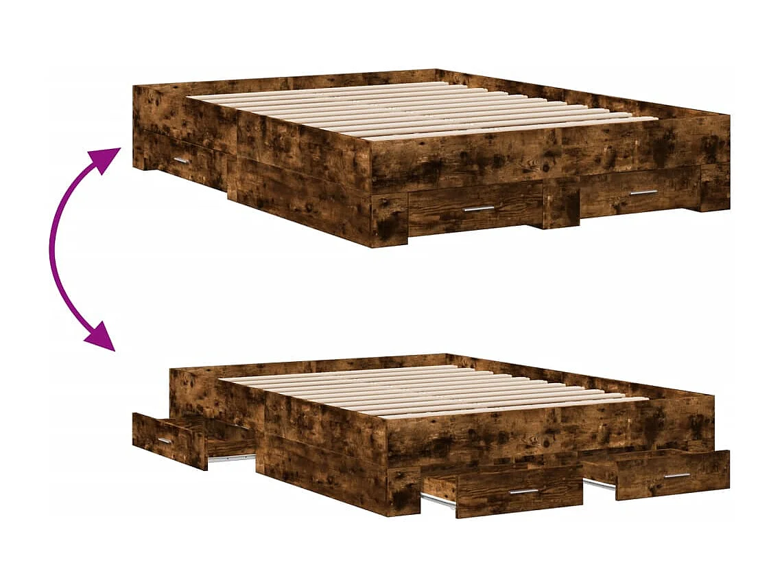Bedframe met lades zonder matras gerookt eiken 120x200 cm