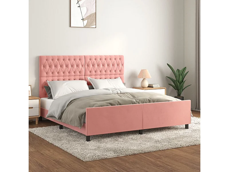 Cadre de lit sans matelas rose velours