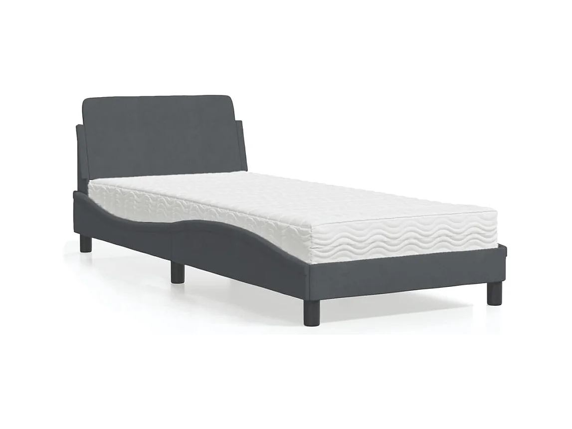 Letto con materasso in velluto grigio scuro 90x190 cm