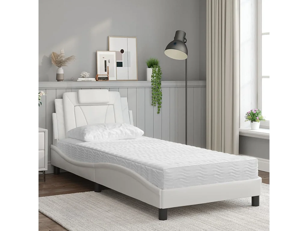 Bed met witte matras 80x200 cm imitatieleer