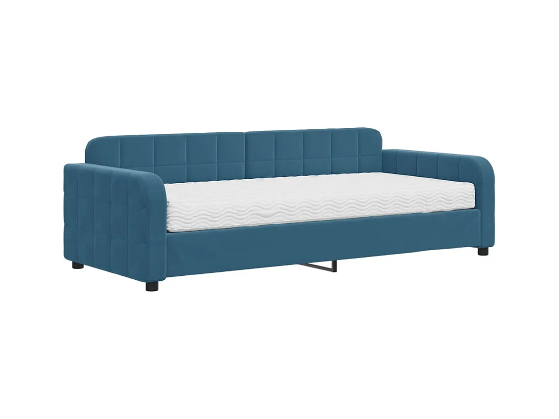 Divano letto con materasso in velluto blu 90x200 cm