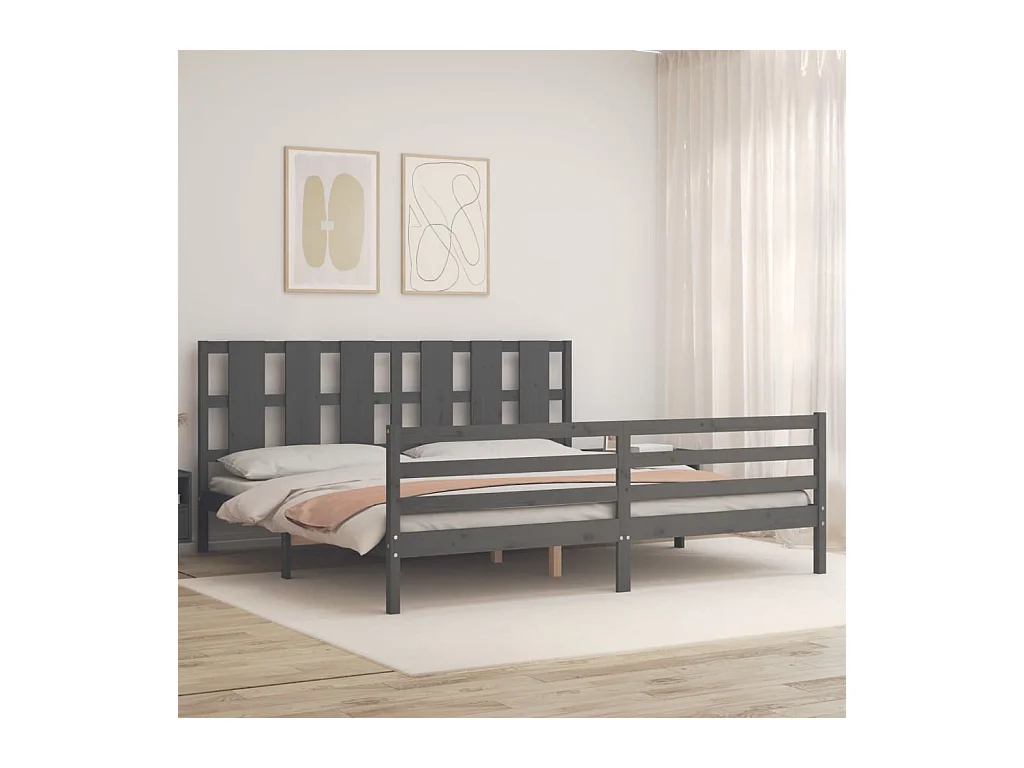 Bettgestell ohne Matratze grau 200x200 cm Massivholz