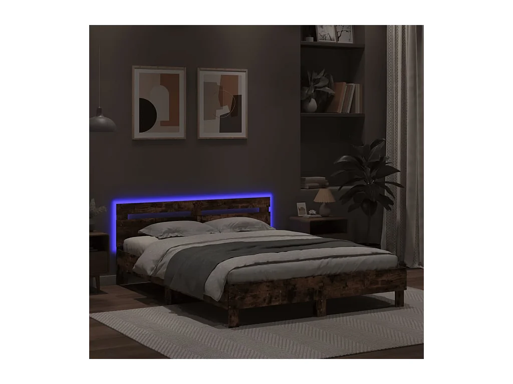 Bedframe met LED zonder matras bruin eiken 140x190 cm