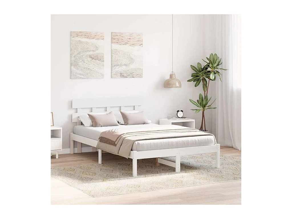 Cadre de lit Blanc 135 x 190 cm Bois de pin massif
