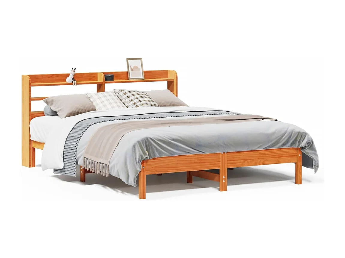 Estructura de cama sin colchón, color marrón cera, 160x200cm, madera maciza de pino